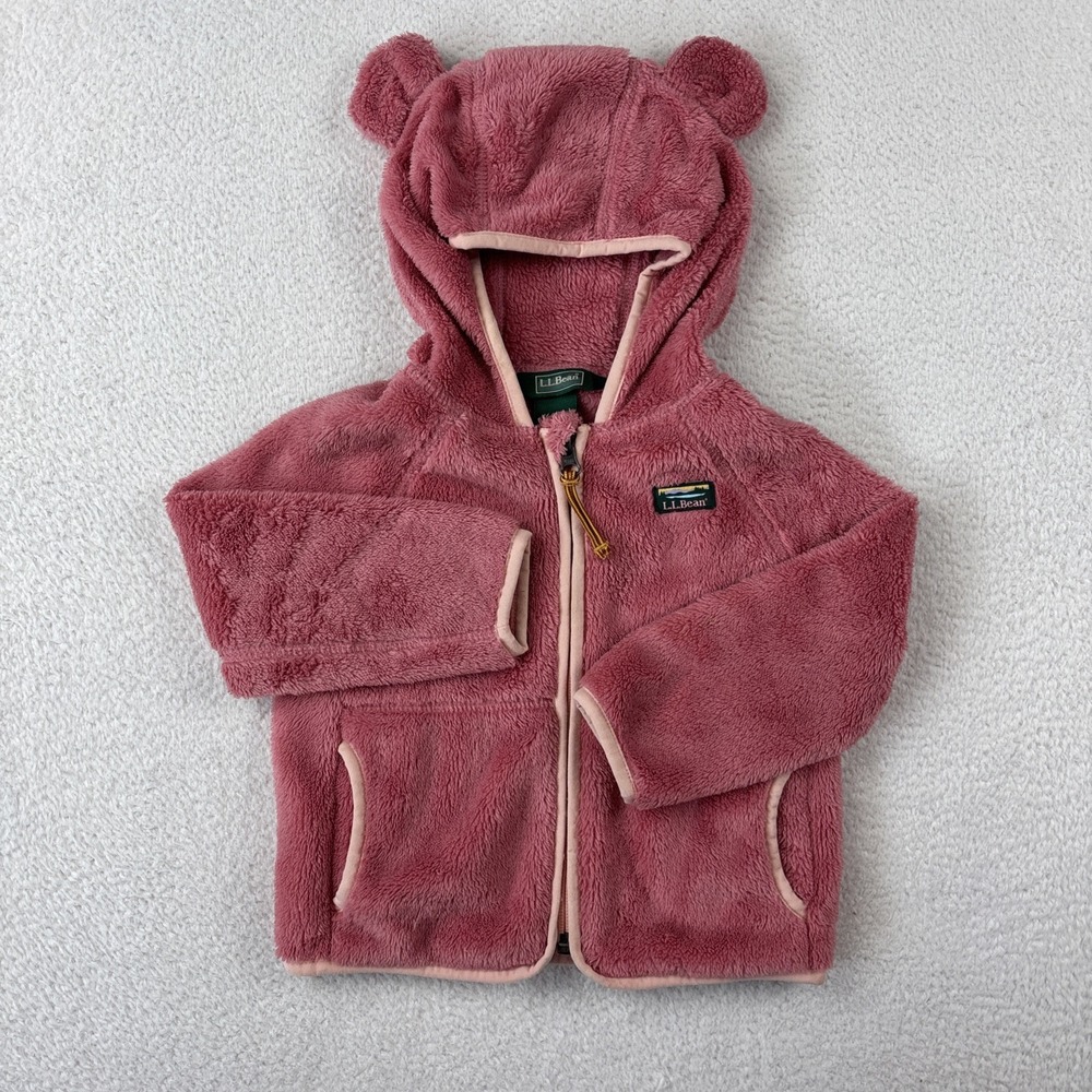 LL BEAN Hi-Pile Fleece Jacket Toddler Girls 2T Rose Pink Full Zip Bear Ears EUC - Picture 13 of 13